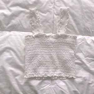 Hollister White Ruffled Cropped Tank Top